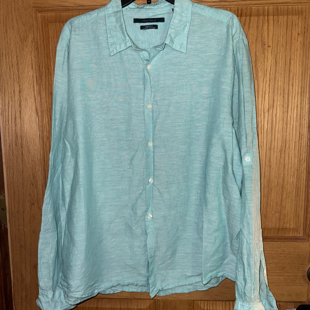 Perry Ellis Aqua Linen Blend Shirt